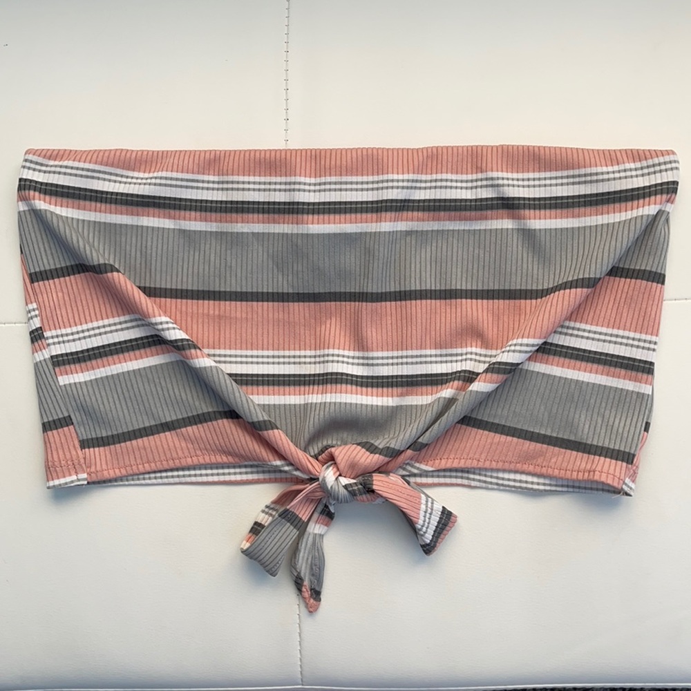 Striped bandeau tie crop top